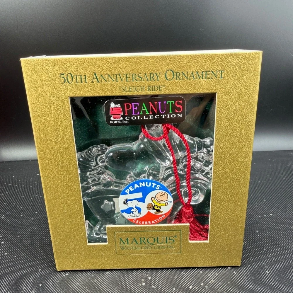 Marquis Waterford‎ Crystal Peanuts 50th Anniversary Snoopy Sleigh Ride Ornament